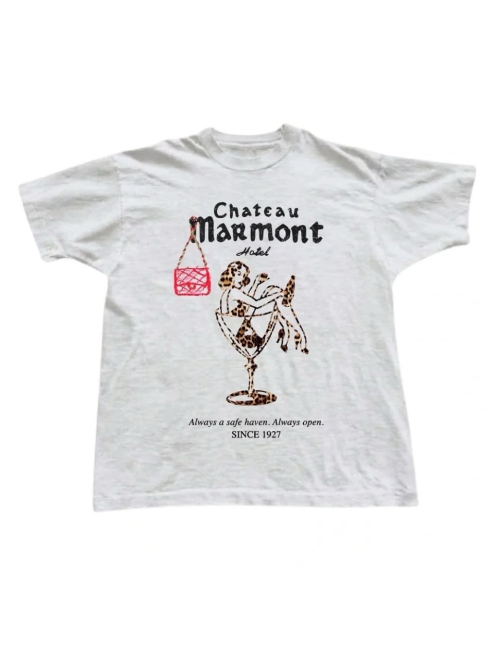White Chateau Marmont Graphic Tee with Pink Accent